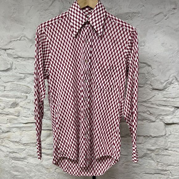 Vintage 70s Psychedelic Disco Shirt Optical Illusion Hippie Button Up Mad Men - Picture 1 of 7